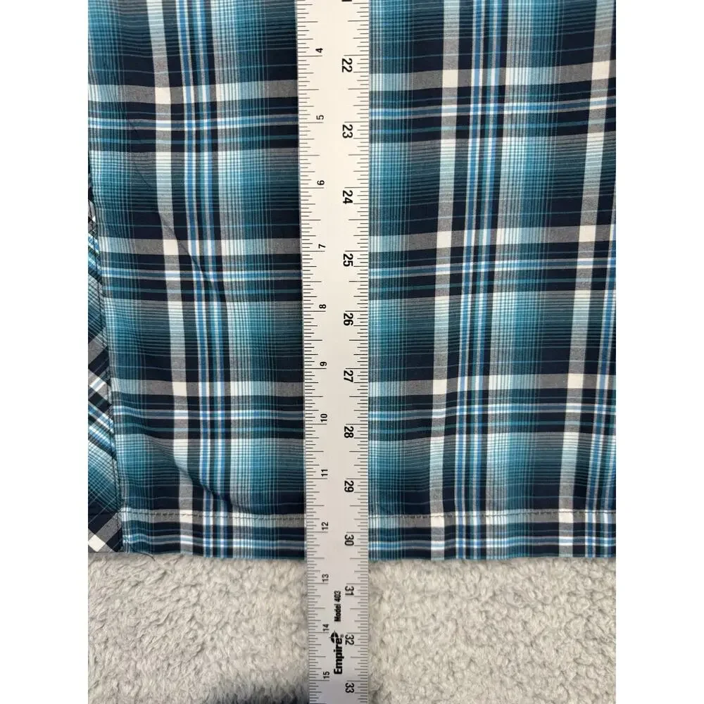Kuhl Shirt Mens Large Eluxur Blue Plaid Short Sleeve Pearl Snap Western_5